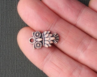 10 Owl Charms Antique Copper Tone Adorable Baby Owls - BC483