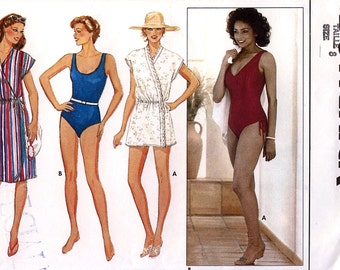 Butterick 6462 Vintage 80s Misses' Cover-Up & Swimsuit Sewing Pattern - Uncut - Size 8