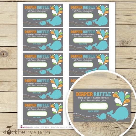 Whale Baby Shower Diaper Raffle Tickets Printable - Aqua Blue Baby Shower Games - Instant Download - Boy Baby Shower Diaper Raffle Inserts Il_570xn