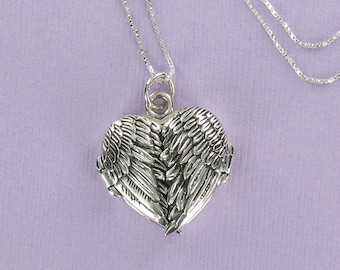 Angel Wing Locket Necklace - 925 Sterling Silver - on I Love You Gift Card