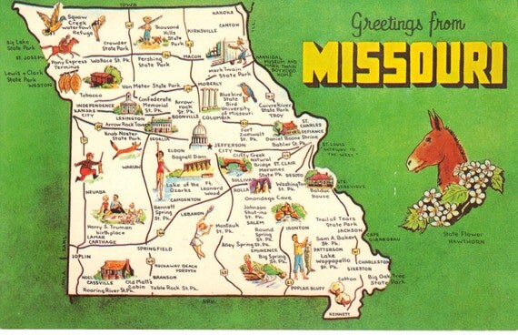 Greetings From Missouri State Map Vintage Postcards