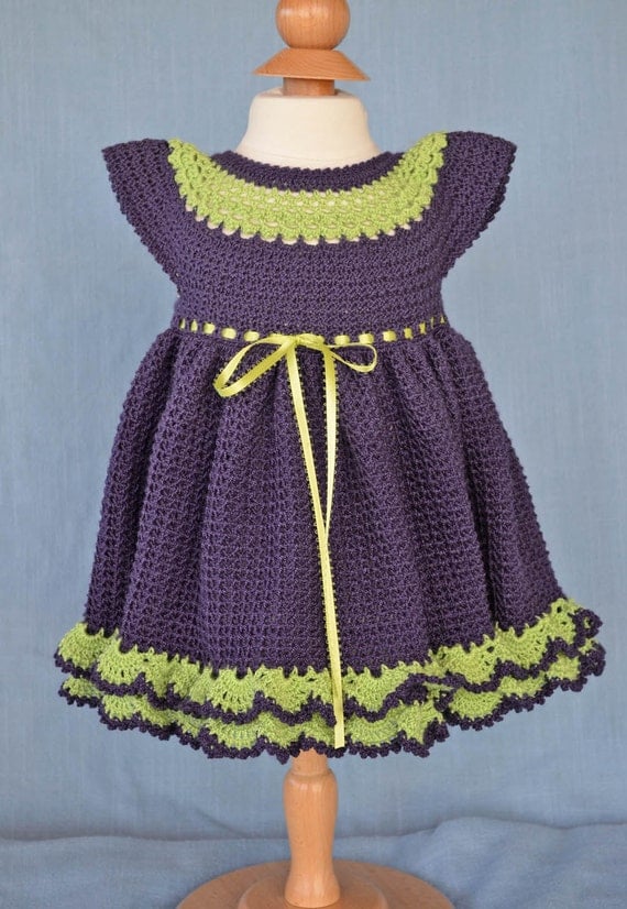 Purple and Lime Green Baby Dress And Booties13097yG