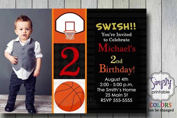 Basketball Birthday Party Invitation (Black Red Orange) Il_570xn