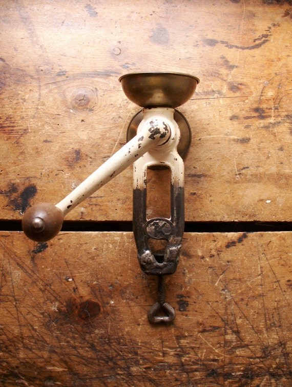 Vintage Cast Iron and Brass Poppy Seed Grinder Made in