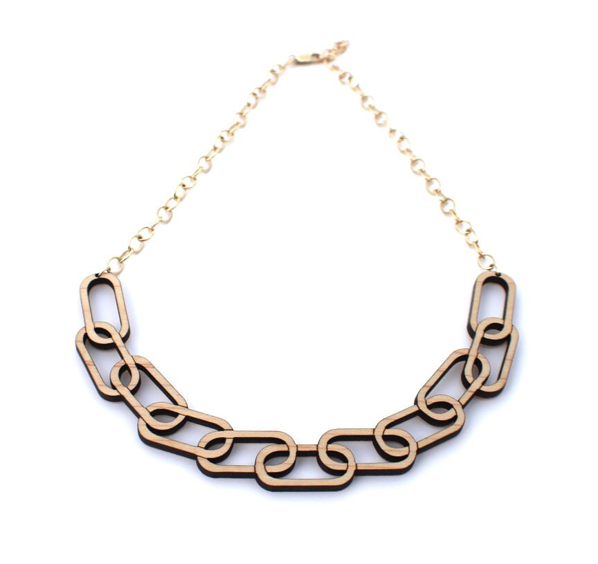 Chain Link Wooden Necklace Laser Cut Wooden Chain by HavokDesigns