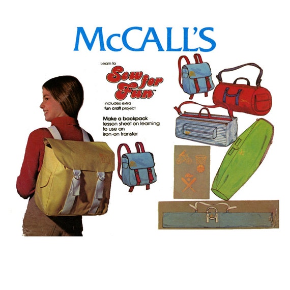 Vintage Tote Bags and Back Pack Sewing Pattern McCalls 5651 1970s Sport Bags and Carry All Bags Tennis Golf Ski Bags UNCUT