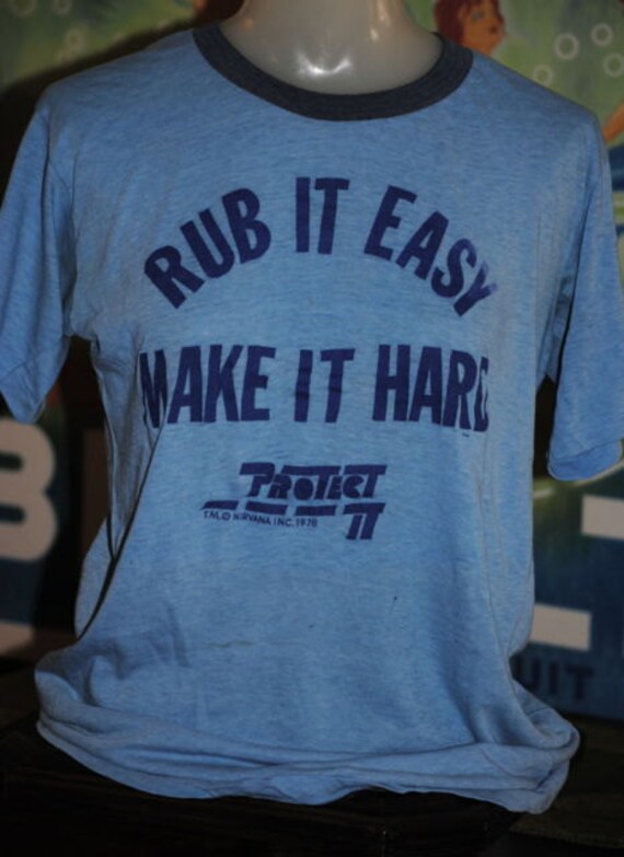 1970s Rub it Easy Make it Hard Vintage RINGER TEE Burn out T