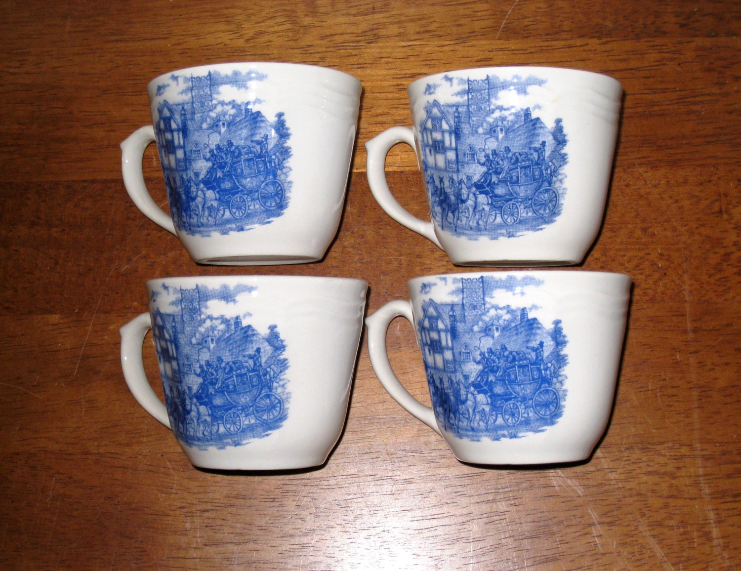 4 Blue And White Transferware Coffee Mugs Cups By Cookiegrandma60 5410