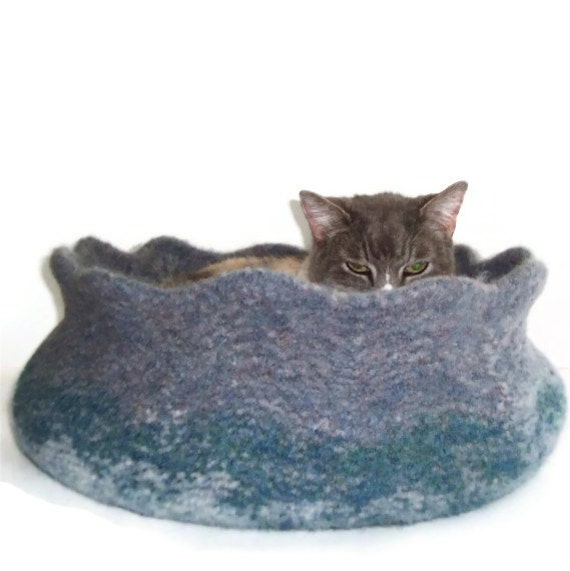 Felted Cat Bed Hand Knit Peruvian Highland Wool Pet Bed