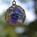 Sale-Blue Genuine Sea Glass Hand KnittedGold Plated Wire Pendant with Necklace
