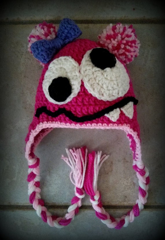 Items similar to Girl, Monster Hat, Crochet Hats, Baby Girl, Crochet