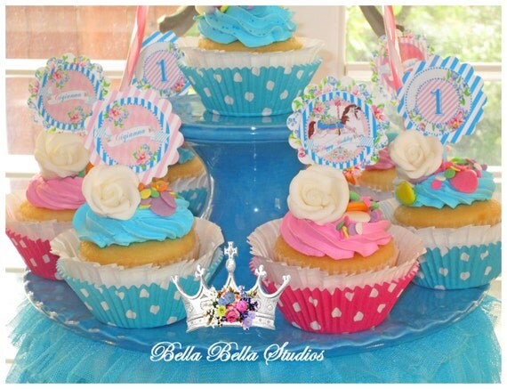 PARTY horse CIRCLES Custom   vintage   Vintage And toppers cupcake PRINTABLE Carousel Horse Party