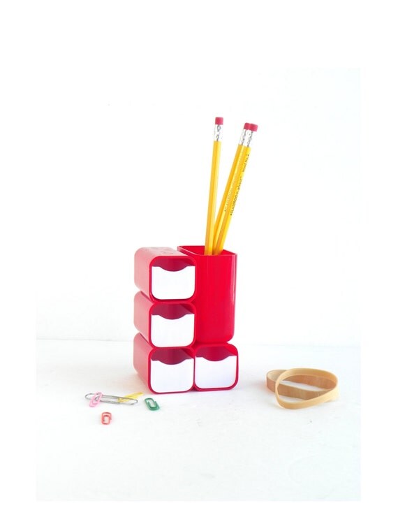 Vintage Plastic Red Pencil Holders
