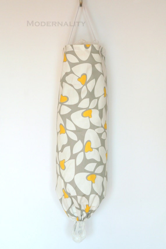 Plastic Bag Holder- Grey and Yellow Helen Floral- Kitchen Grocery Bag Storage