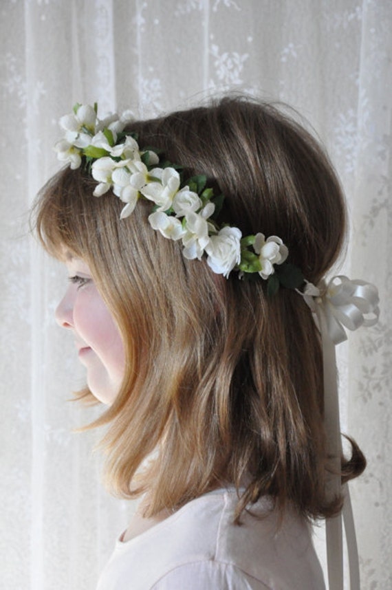 Wedding Flowers Ivory flower girl head wreath 