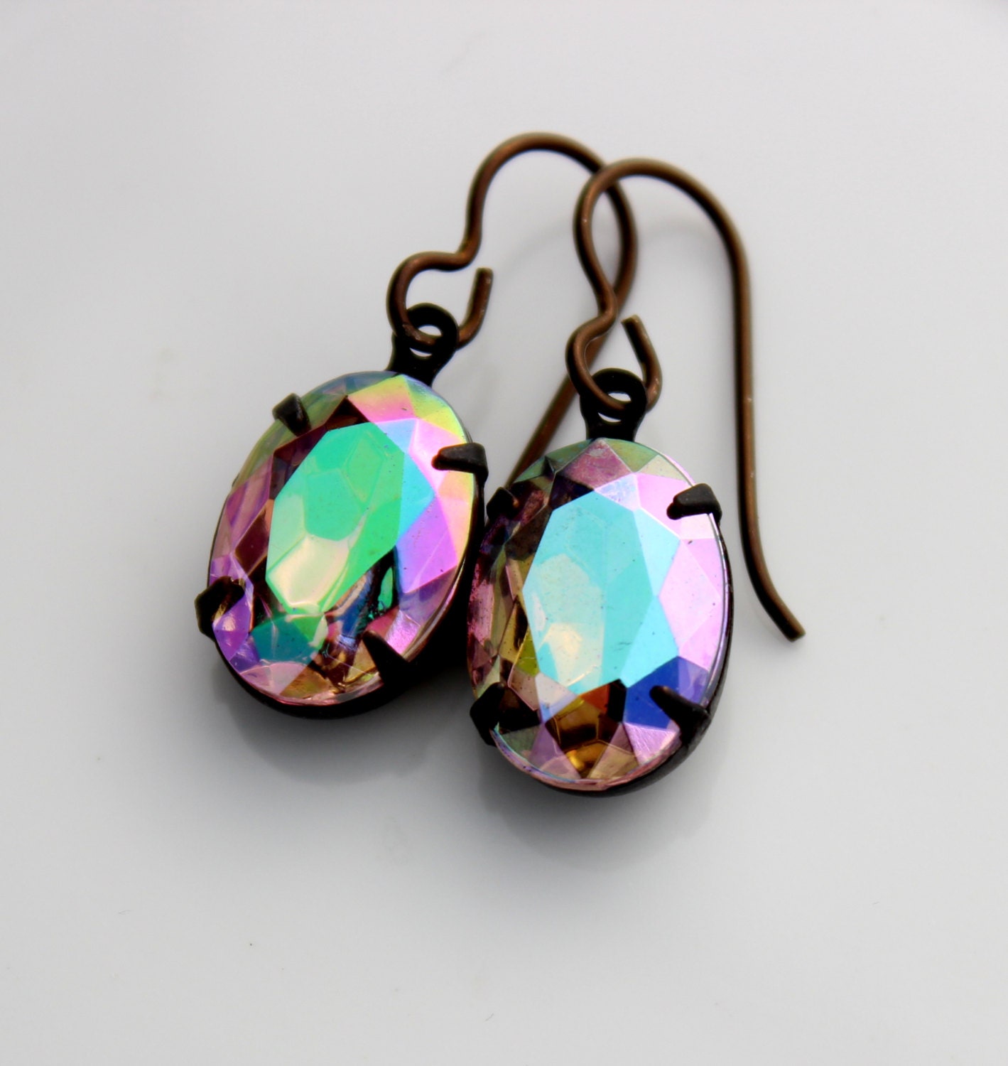 Amethyst And Pink AB Jewel Drop Earrings AB Earrings Aurora