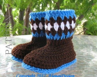 Crochet Pattern 052 - Toddler Booties Brown Blue Crochet Patterns Boys Girls Children Winter Booties Slippers Pattern Brown Boots Christmas