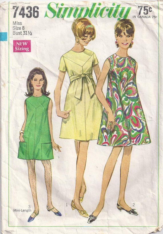 Tent Dress Vintage Sewing Pattern Size 8 Simplicity by Rosie247