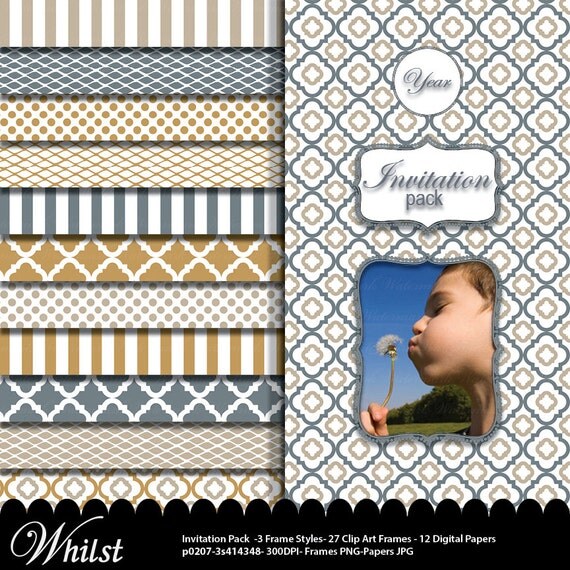 Gold dot digital paper gray stripe clip art frame silver clipart frame gold background polka dot : p0207 3s414348C IP Il_570xn