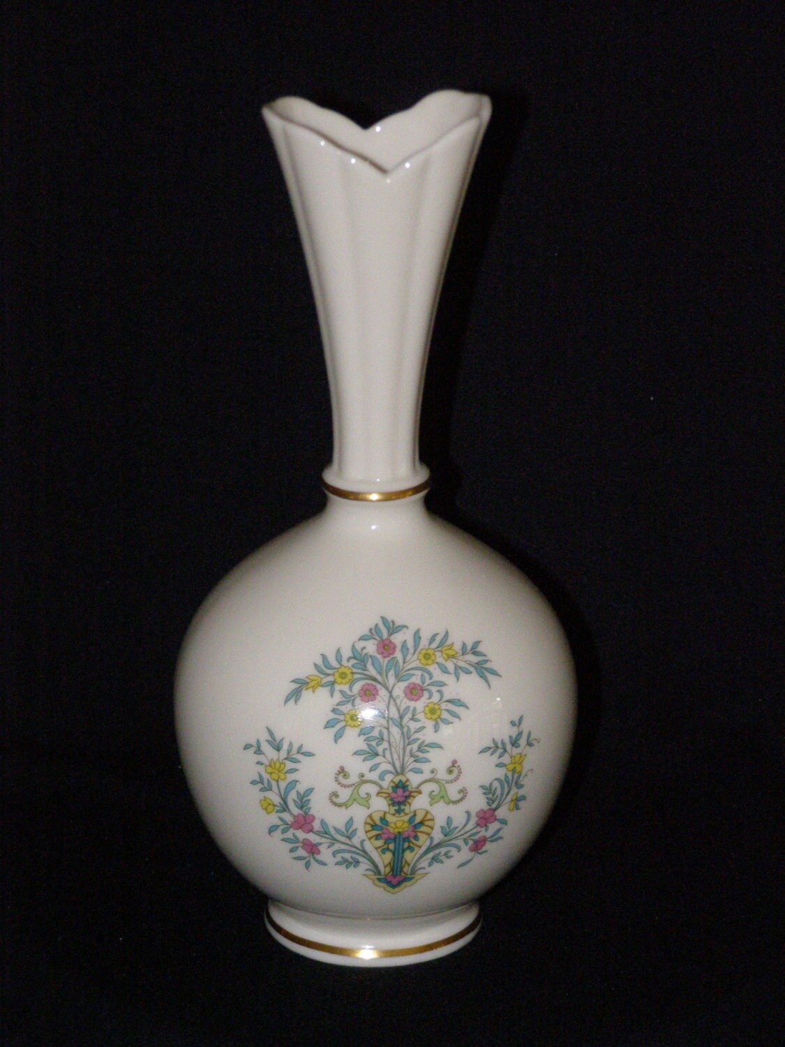 Vintage Lenox China High Vase Bulbous Blue Tree Gold by parkie2