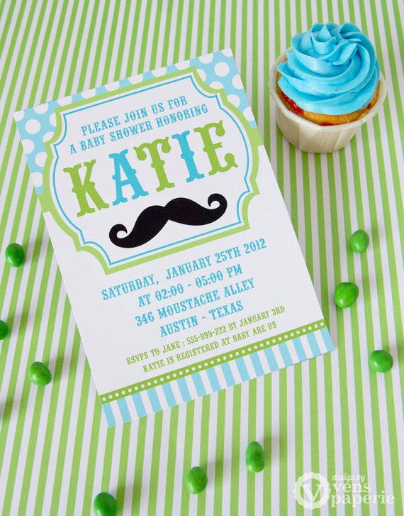 DIY PRINTABLE Invitation Card - Little Man Mustache Lime Green Baby Shower Invitation - BS829CA3a1 Il_570xn