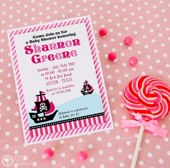 DIY PRINTABLE Invitation Card - Pink Pirate of Caribbean Baby Shower ...