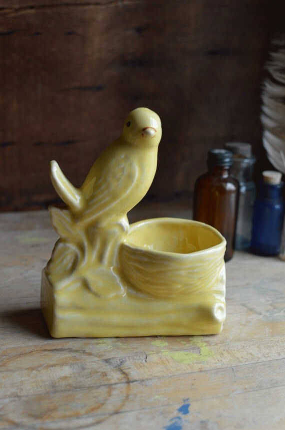 Vintage Yellow Bird Nest Planter