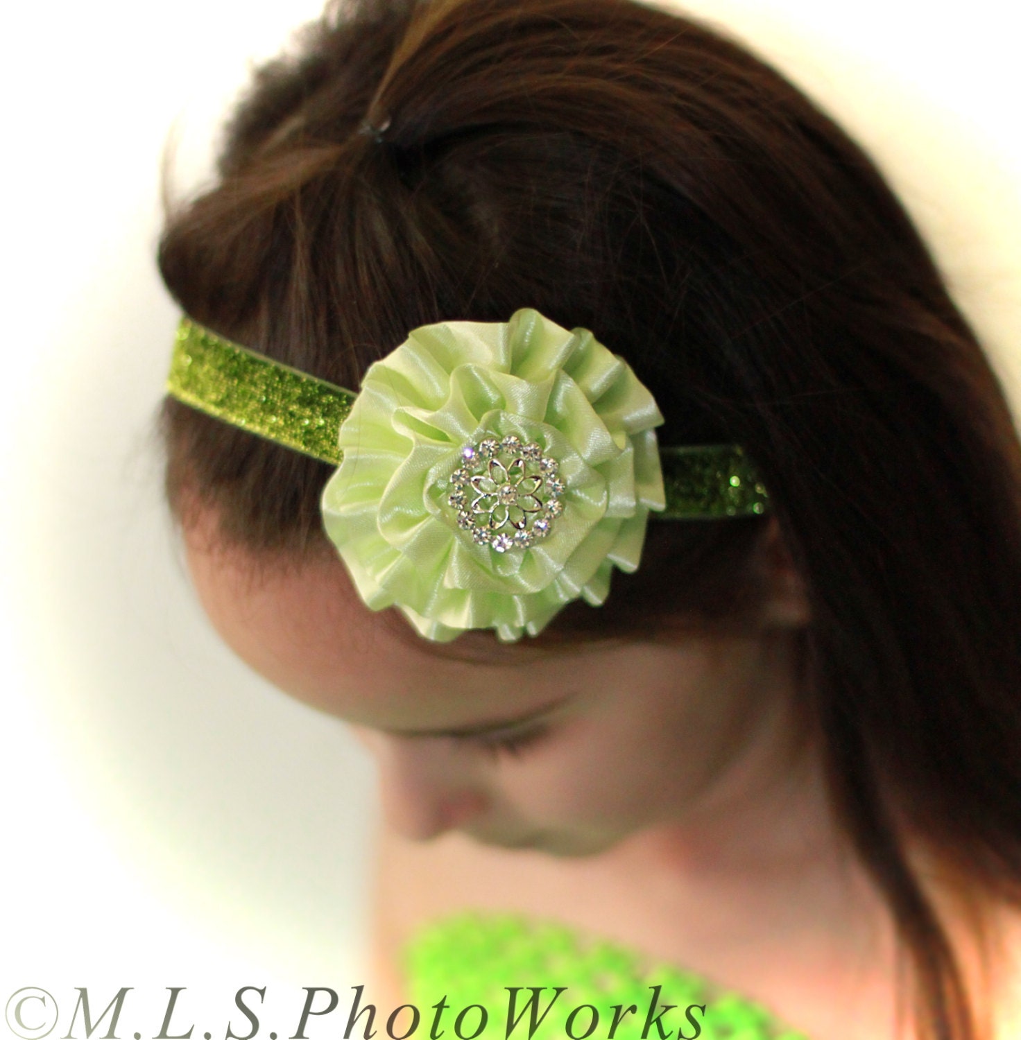Minty Lime Green Satin Flower Headband Halloween Costume