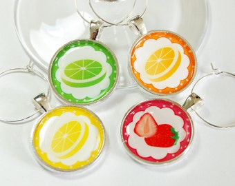 Fruit Wine Charm, Wine Glass Charms, Wine Charms, barware, entertaining, table setting, Lemon, Lime, Orange, Strawberry (2632)
