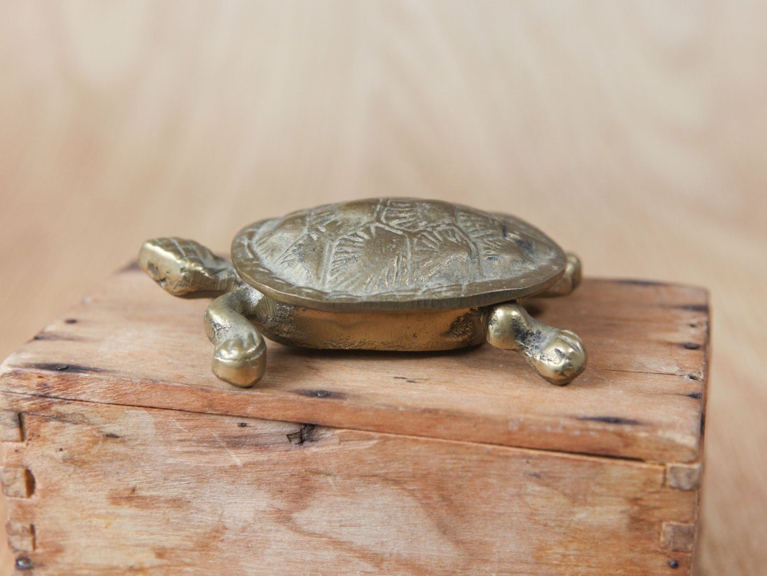 Vintage Brass Turtle figurine w/ Hinged Shell for Trinkets