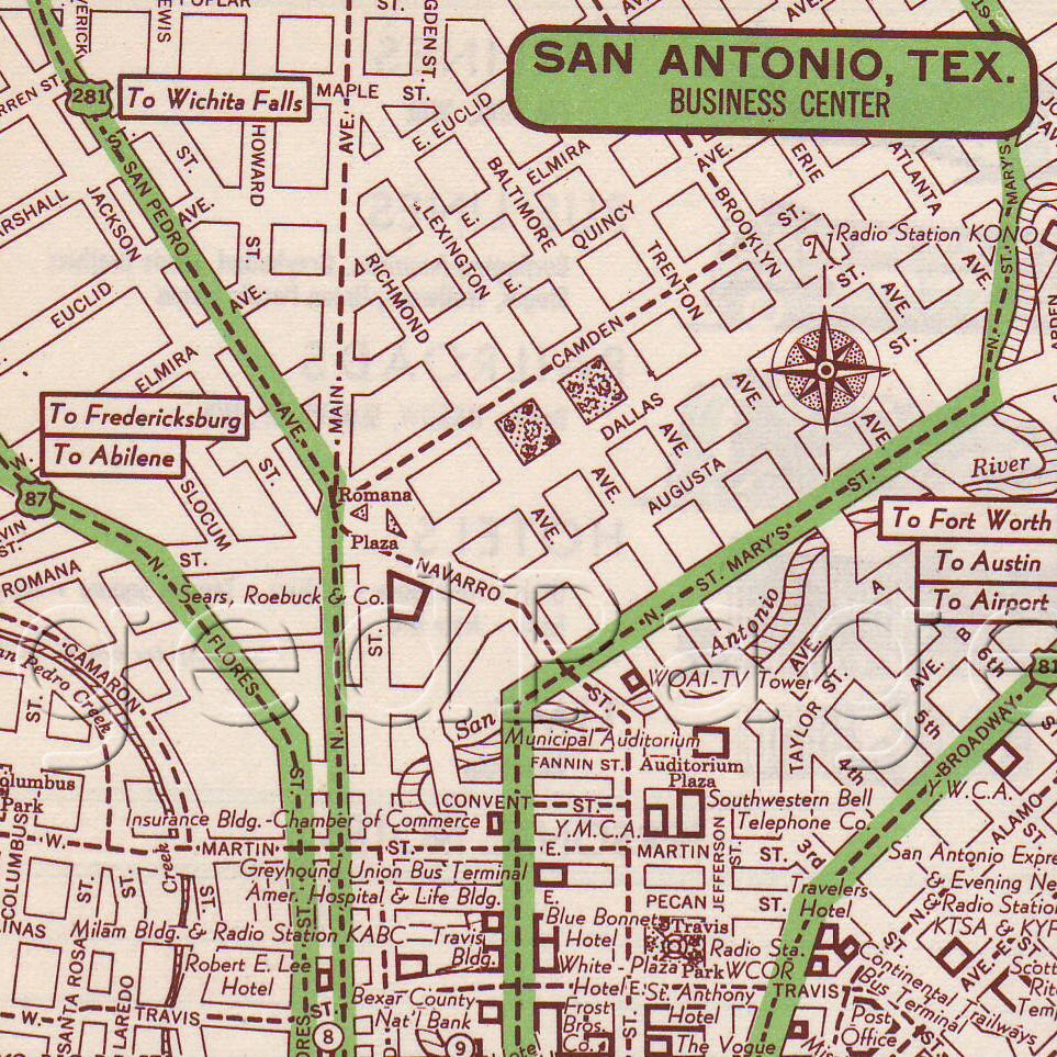 San Antonio Texas Map Print 1951 US City Street Map by AgedPage