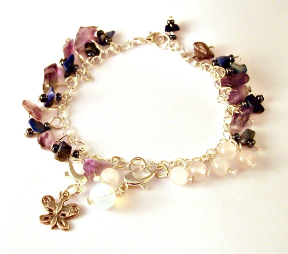 Silver Cycle Tracker Charm Bracelet with Rose Quartz by Onuava