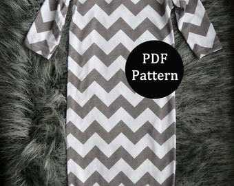 Baby sewing pattern. Newborn gown. PDF pattern, easy with lots of pictures. Sewn with sewing machine alone. (From lippy brand patterns)