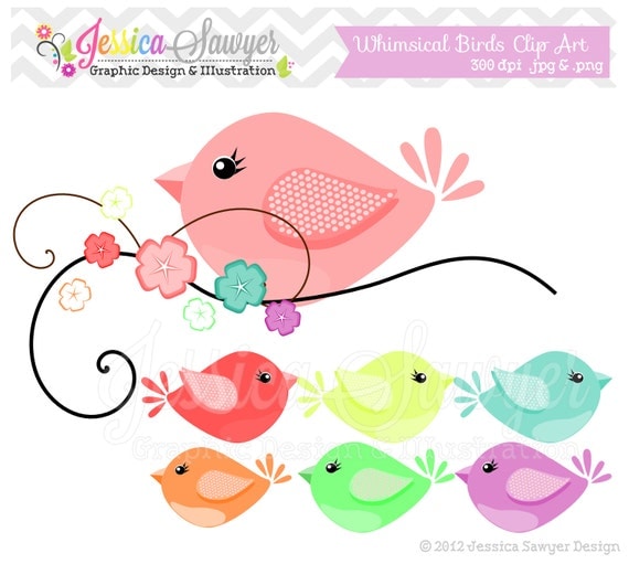 INSTANT DOWNLOAD, Bird clip art - whimsical clip art - commercial use- personal use- printable - scrapbook - invitation Il_570xn