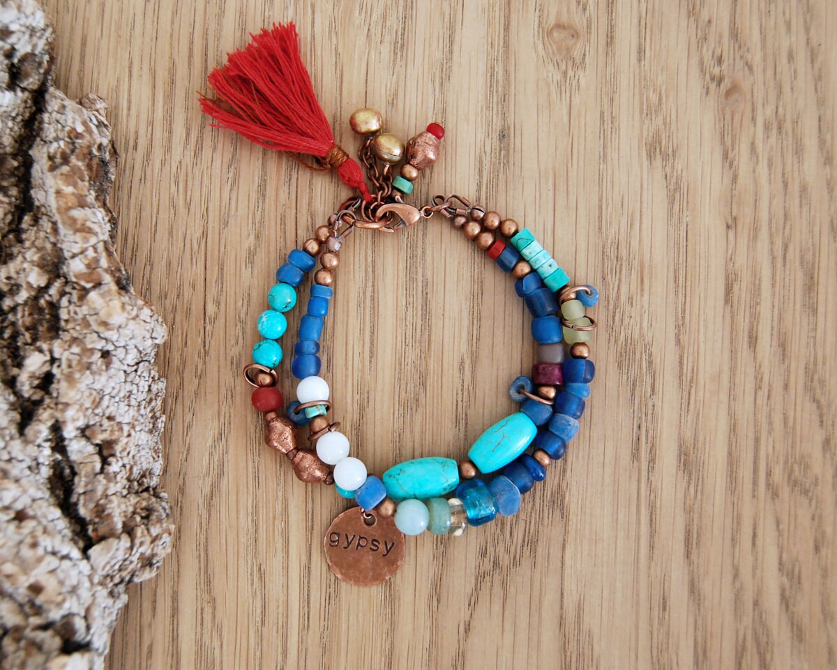 gypsy bracelet beaded bohemian bracelet boho chic tassel