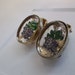 Vintage Intaglio Earrings/ VIOLETS Etched Glass & Hand Painted Floral Intaglio Ear Clips/ Mid Century Earrings