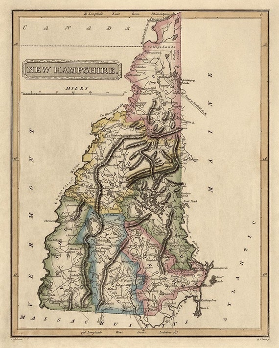 Antique Map Of New Hampshire C1817 By Fielding Lucas Archival