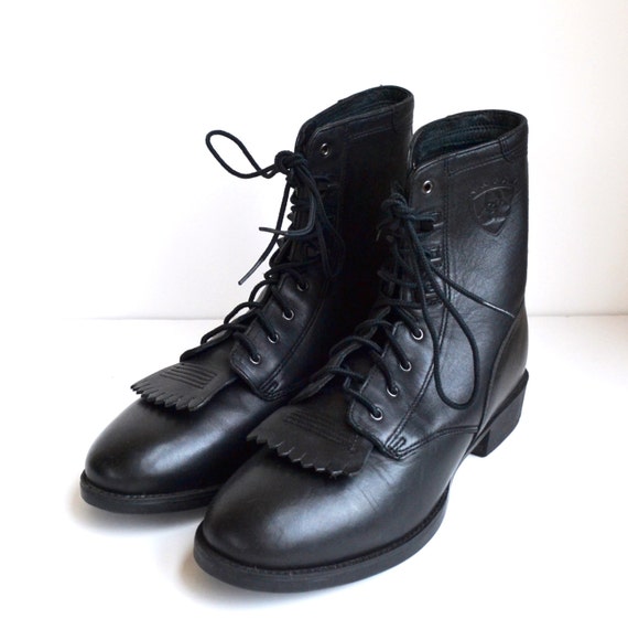 Vintage Black Leather Ariat Roper Boots Lace Up Lacer Boots