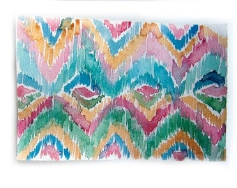 Watercolor painting original. Ikat painting.Art original.Wall art