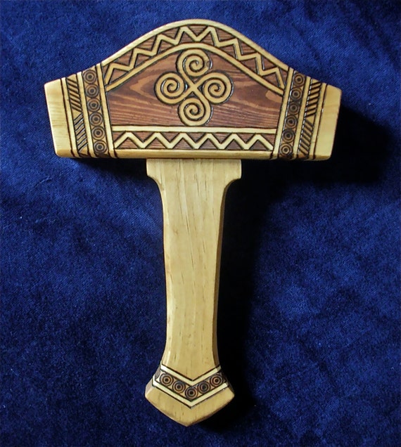 BIG Ceremonial Mjollnir carved pine hallowing hammer