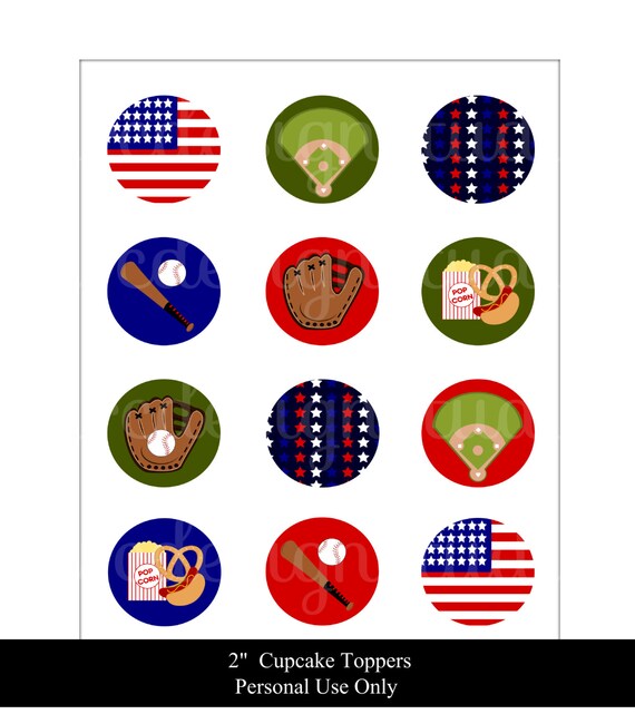 Baseball Party - 2 Inch Round Circles - Sports Party - Printable Baseball Game Cupcake Toppers - Instant Download Il_570xn