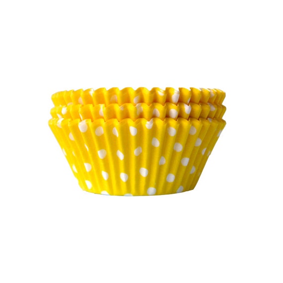 36 Standard Size Baking Cups Liners in Yellow with White Polka Dots - Baking Cupcake Party Supplies Il_570xn