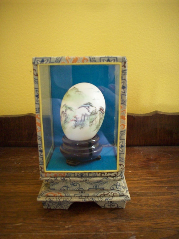 Hand Painted Chinese Egg in Glass Case Oriental by AnnetteAttic