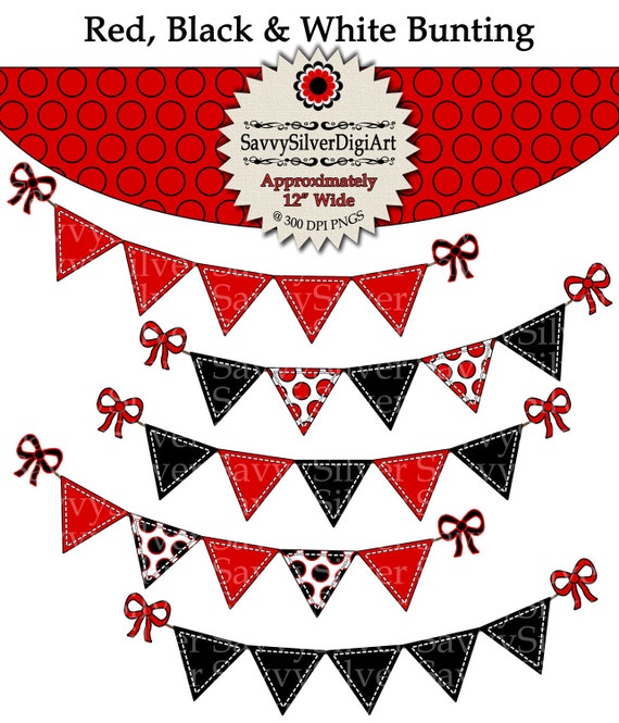 Red & Black Bunting Clipart Instant Download Printable