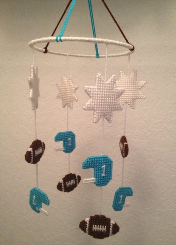 Items similar to Football Theme Baby Mobile in Plastic Canvas on Etsy