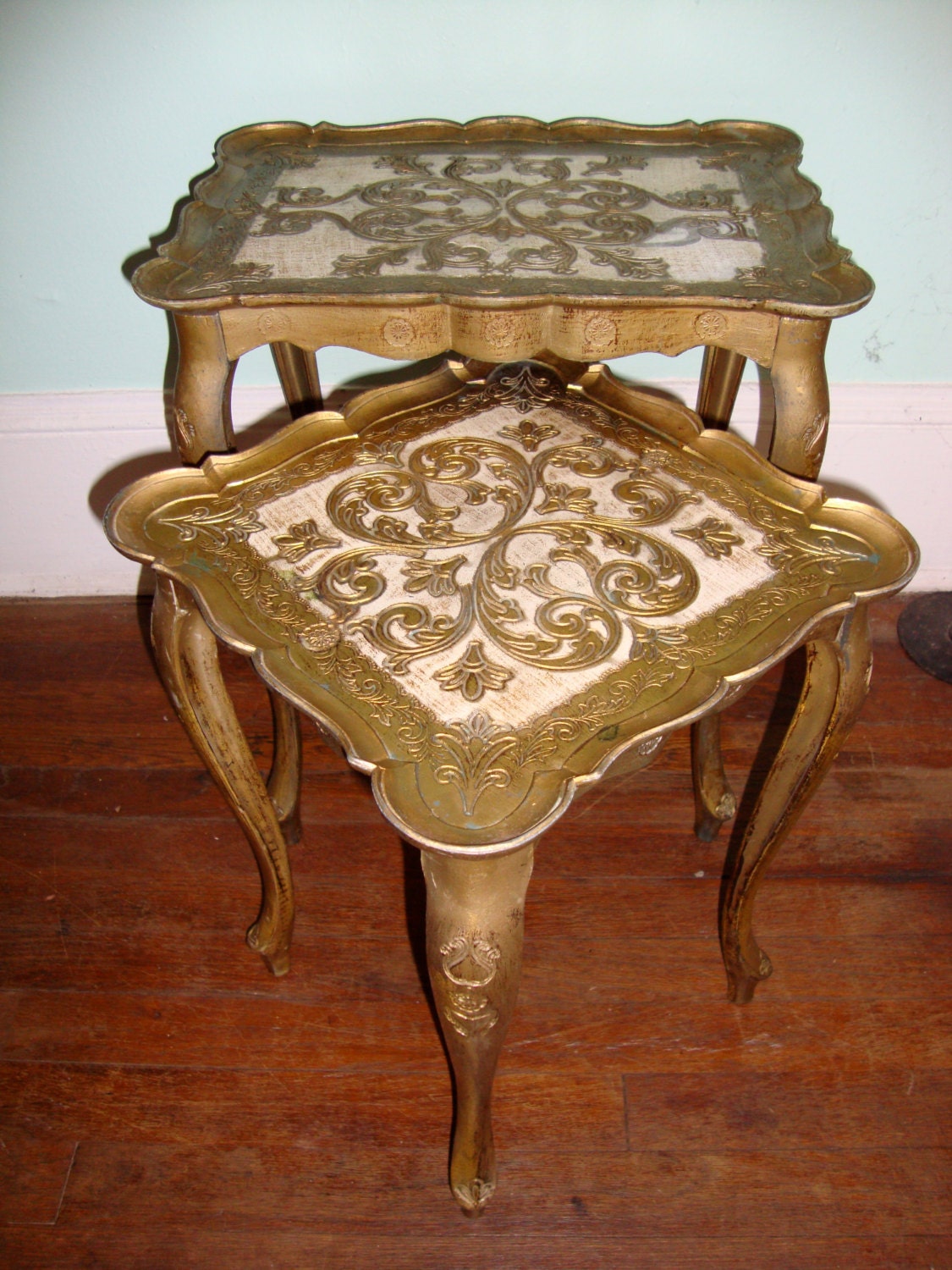 Pair of Vintage Italian Nesting Tables Florentine Gold Side