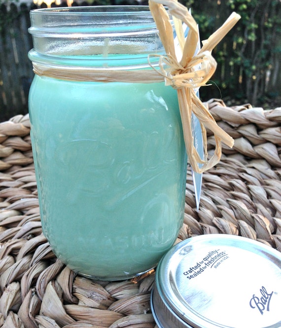 Items similar to Mint Green Mason Jar Candle on Etsy