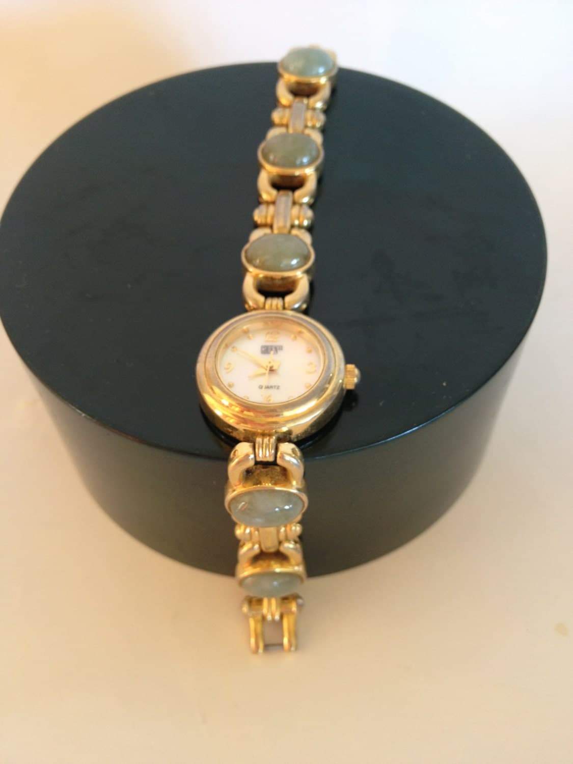 Gruen II Ladies Watch with jade and goldtone clasping band