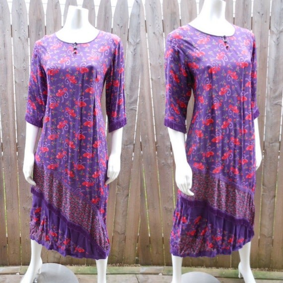Items similar to vintage 1980s. Maxi dress. Red Hat Society. red ...
