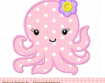 Octopus Sea Animal Machine Embroidery Applique for girls -4x4 5x5 6x6"